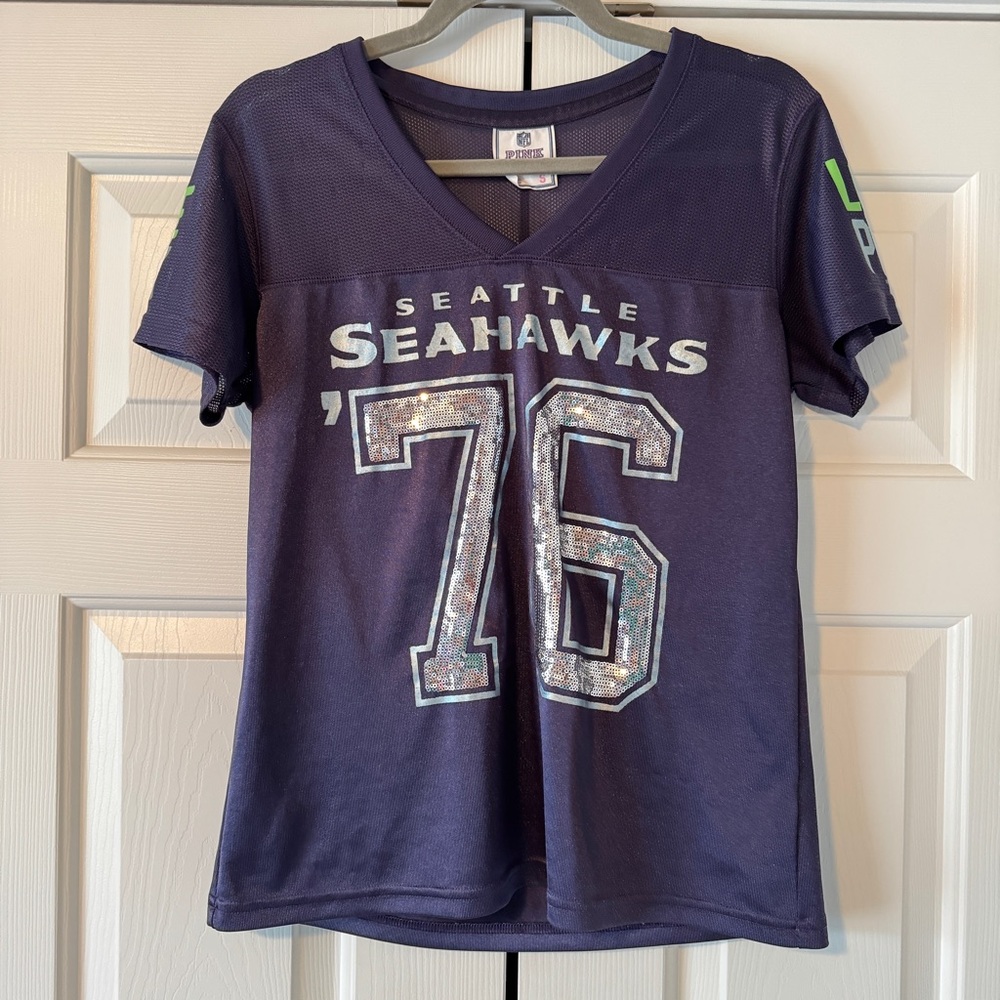 Victoria's Secret Pink Navy Blue and Green Seattle Seahawks Jersey, S